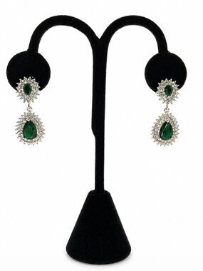 Emerald Color Stone Pierced Earrings